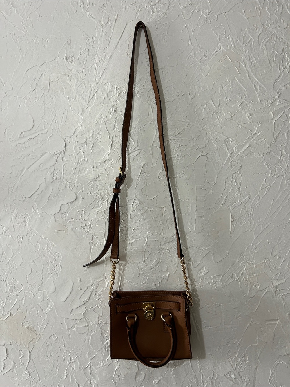 Michael Kors Brown Leather Crossbody Handbag with Gold Hardware